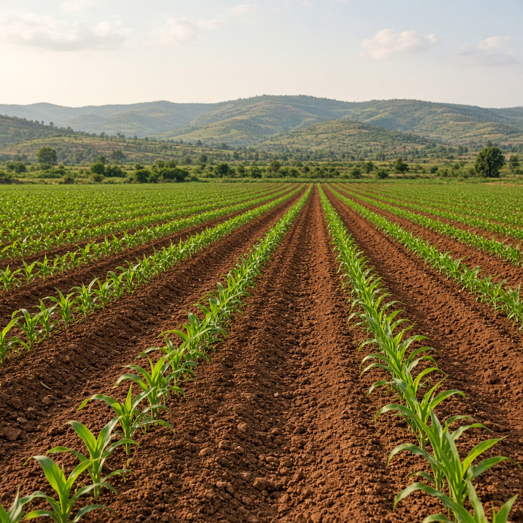 Illustrative image: weed-free rows of young maize